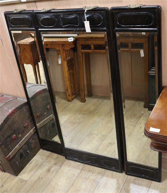 Three Chinese ebonised hardwood mirrors, W.54cm and 29cm